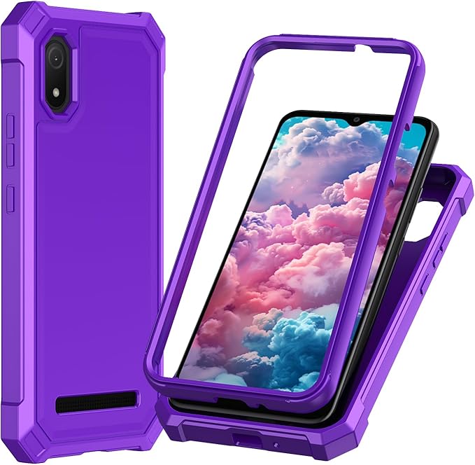 for Cloud Mobile Stratus C8 Case with Screen Protector,Full Body Protection Front PC Back Soft Silicone Bumper,Heavy Duty Protection Shockproof Phone Case for Cloud Mobile Stratus C8 Purple