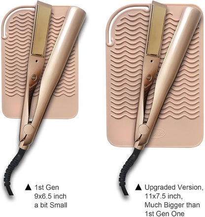 11" X 7.5" Large Size Heat Resistant Silicone Travel Mat for Hair Styling Tools, Hair Straighteners, Curling Irons, Flat Irons, Hot Iron Holster for Vanity Salon Pad Cover - Blush Pink