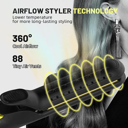 360°Airflow Styler Curling Iron | Wizchark Flat Iron Curling Iron in One | 2 in 1 Hair Straightener and Curler for All Styles | Professional Curling Wand with Cooling Air Vents Dual Voltage Hair Tools