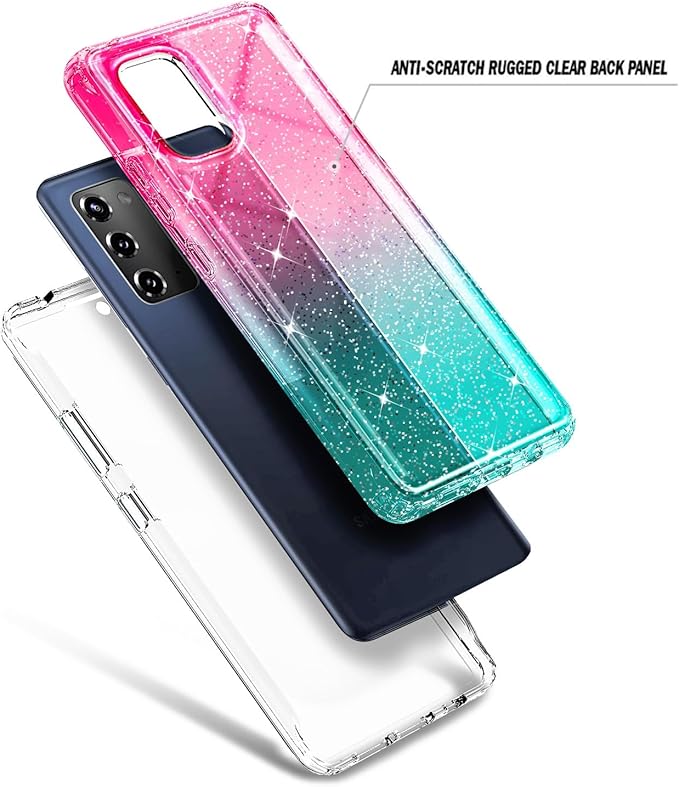 NZND Designed for Samsung Galaxy S20 FE 5G Case with [Built-in Screen Protector], Full-Body Protective Shockproof Rugged Bumper Cover, Impact Resist Case (Glitter Pink/Aqua)