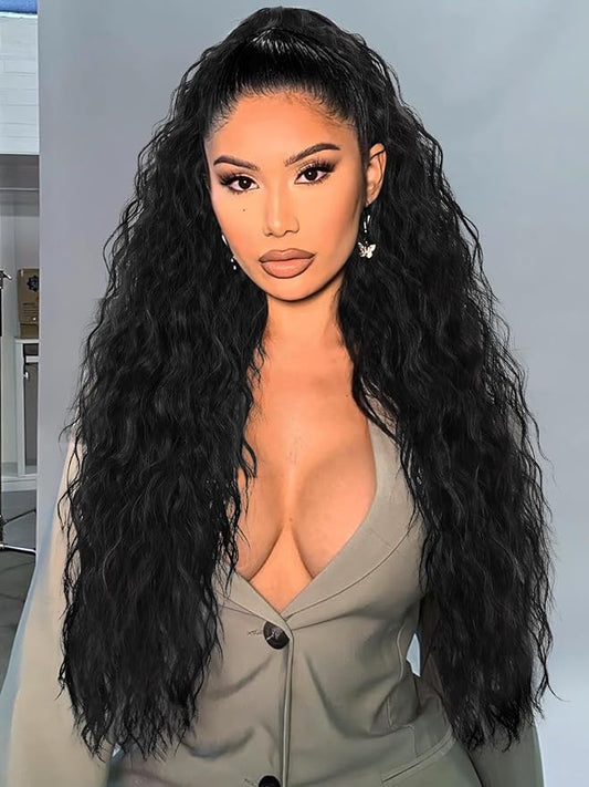 ORSUNCER Ponytail Extension Claw 30" Curly Pony Tail Clip in Hair Extensions Fluffy Natural Looking Synthetic Hairpiece for Women Black