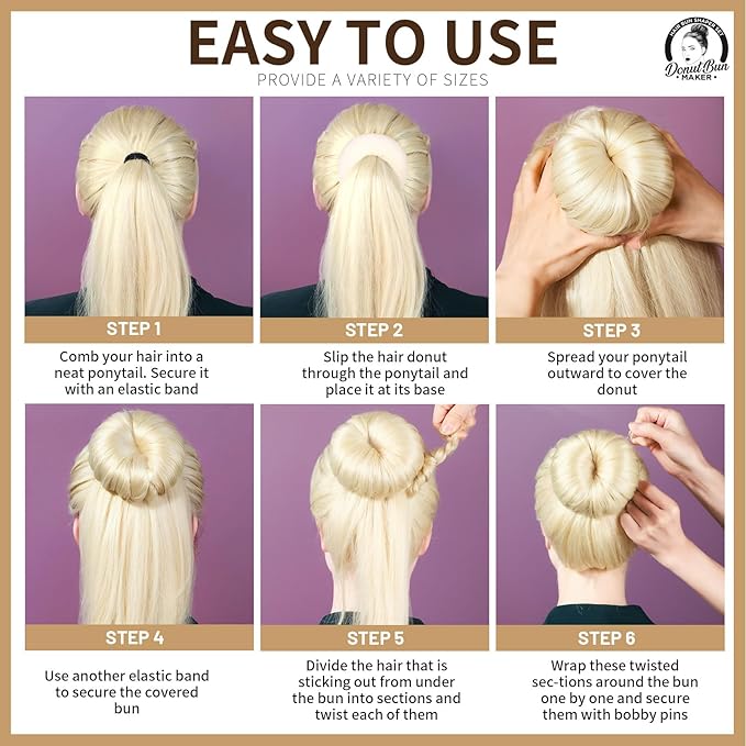 Teenitor 4pcs Hair Bun Shaper Set with Extra-large, Large, Medium, Small Donut Hair Bun Maker, 20pcs Large Bobby Pins, Cream Color