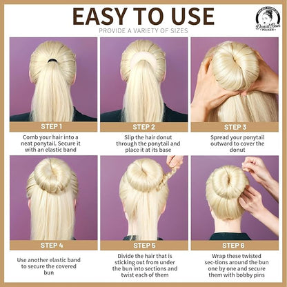 Teenitor 4pcs Hair Bun Shaper Set with Extra-large, Large, Medium, Small Donut Hair Bun Maker, 20pcs Large Bobby Pins, Cream Color