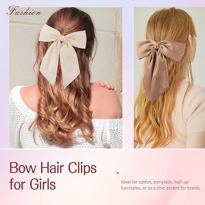 6 PCS Hair Bows for Women, Big Bow Hair Clips for Girls, Silky Satin Hair Bow Clips Oversized, Large Cute Aesthetic Hair Accessories Gifts