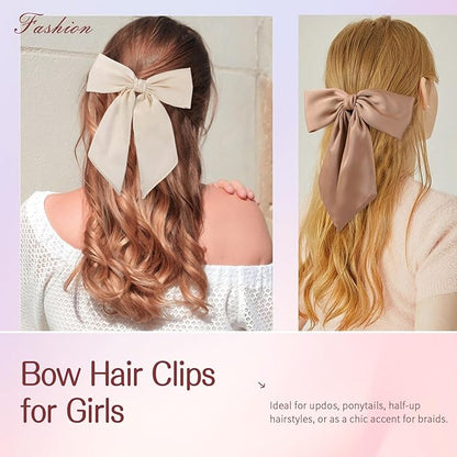 6 PCS Hair Bows for Women, Big Bow Hair Clips for Girls, Silky Satin Hair Bow Clips Oversized, Large Cute Aesthetic Hair Accessories Gifts