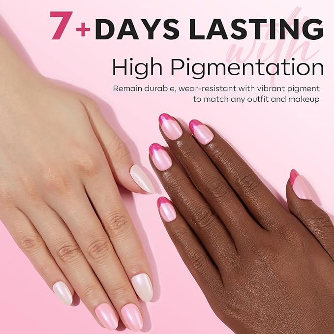 modelones Nail Polish Set, 6 Colors Quick Dry Nude Hot Pink Chrome Nail Polish Light Pink Shimmer Pearl Spring Summer Fingernail Polish DIY Nail Art Salon Home Easter Gifts for Women Girl