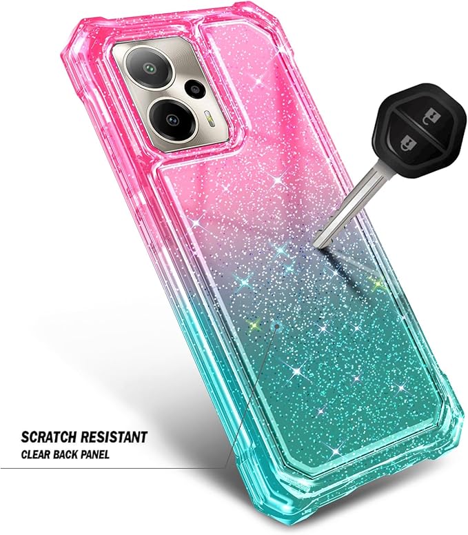 for Cricket Outlast 5G 2024 Case, AT&T Motivate Pro 5G with [Built-in Screen Protector], [9FT Military Grade Drop Tested] Full-Body Protective Shockproof Bumper Case (Glitter Pink/Aqua)