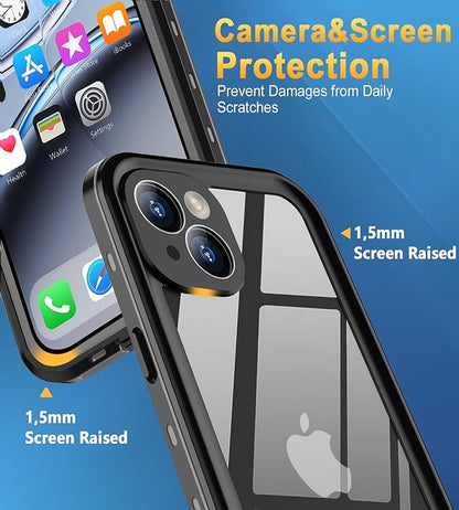 Design for iPhone 13 Case Waterproof, Full Body Underwater Dustproof Shockproof Case Built-in Screen Protector 6.1'' - Clear