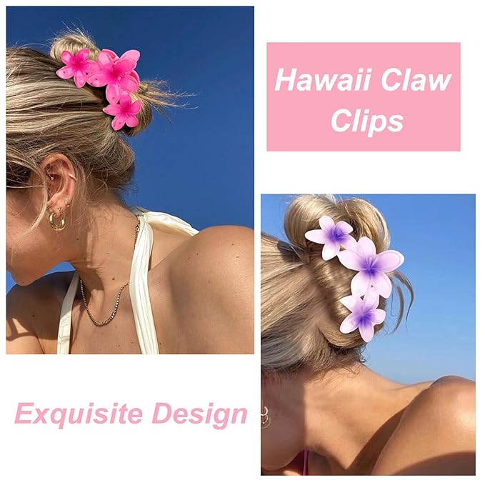 ANBALA 4PCS Hair Clips Flower Hair Clips for Women Large Claw Clips for Thick Hair Strong Hold Non-slip Hawaii Flower Hair Clip for Women Girls (Colorful)