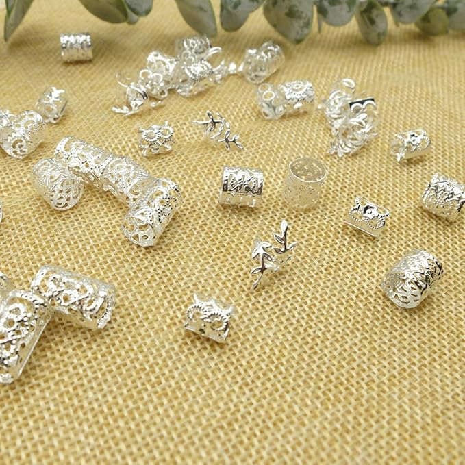 100pcs Silver Hair Jewelry for Braids Loc Jewelry Rings for Hair Adjustable Cuffs Dreadlocks Hair Beads for Women Braids Accessories