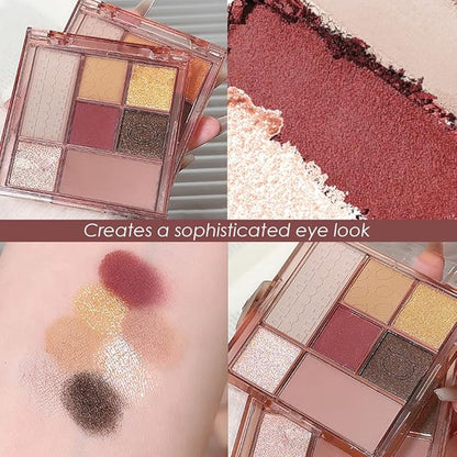 Seven Color Matte Shimmer Eyeshadow, 7 Red Nude Brown Golden Champagne Pressed Powder Eyeshadow, Daily Silky Makeup Eyeshadow Palette, Easy to Carry, Vegan & Cruelty-Free, 01# 0.32 Oz