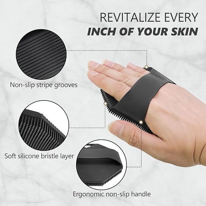 2 Pack Silicone Body Scrubber, Exfoliating Body Scrubber for Sensitive Skin, Silicone Loofah with Anti-Slippery Handle, Stays Clean Easily, Travel-Friendly for Men & Women (Black + Pink)