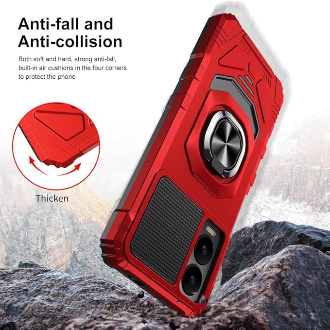 for Cricket Icon 6 / ATT Verge Case with 1 Pack Screen Protector,Dual Layer Hybrid Heavy Duty Defender Protection,Sleek Rugged Reinforced Cushion Corner Kickstand Shockproof Bumper Cover Red