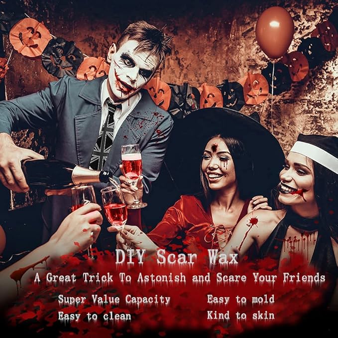 Mysense Scar Wax Kit SFX Make Up Special Effects Fake Molding Wound Skin Wax Body Paint Halloween Set Fake Nose Stage Zombie Cosplay Costume SFX Makeup with Spatula,1.4Oz(40g)