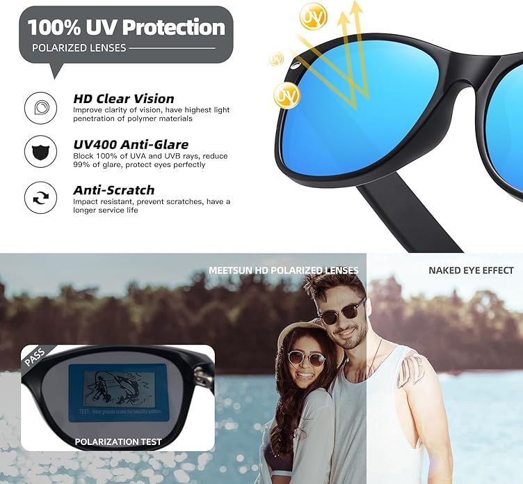 MEETSUN Classic Polarized Sunglasses for Women Men Trendy Retro Sun Glasses for Driving UV Protection (3 Pack)