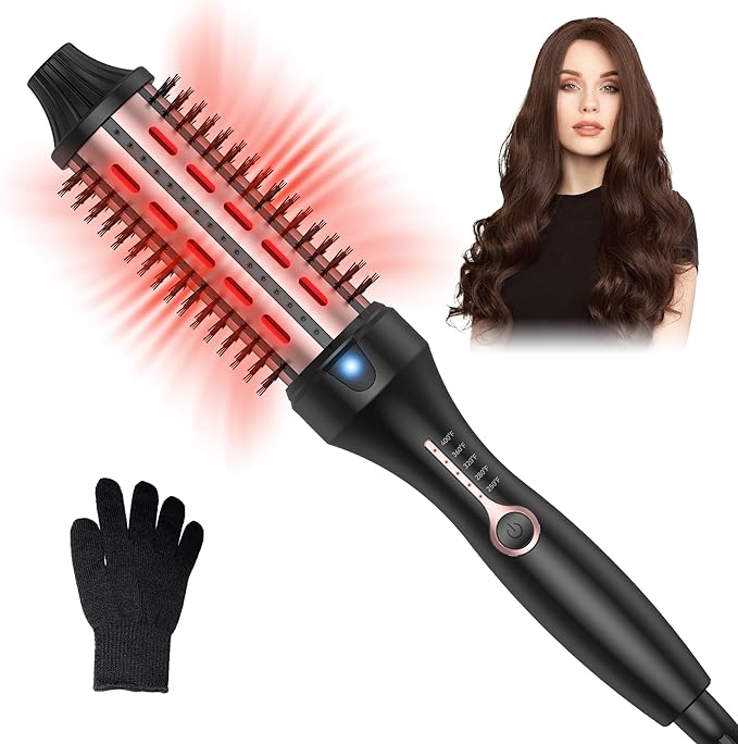 1 1/2 Inch Thermal Brush for Women, Hair Curling with Red Light Heated Round Fast Heating, Hot Round Double Voltage for Travel for Hair Straightening Curling Volumize