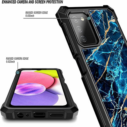 NZND Case for Samsung Galaxy A03S with [Built-in Screen Protector], Full-Body Protective Shockproof Rugged Bumper Cover, Impact Resist Phone Case (Marble Design Sapphire)