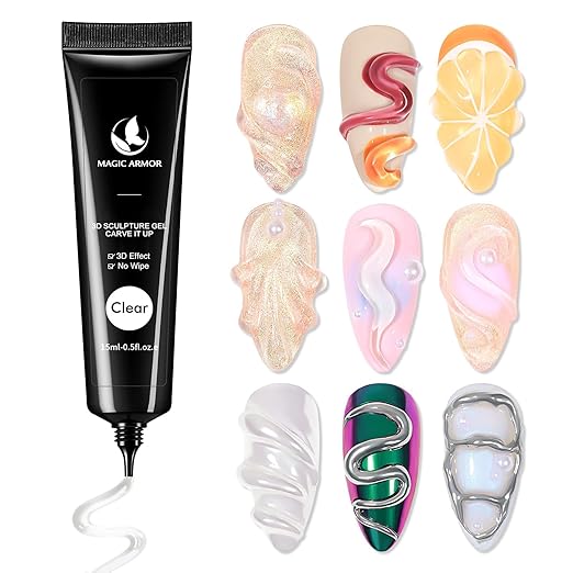 15g 3D Nail Gel Sculpting Gel Nail Art Glue for Nail Art Designs DIY Nail Craving Molding Gel for 3D Gel Nail Art Polish Painting Drawing Gel Sculpture Gel Nail Decoration Manicure Clear