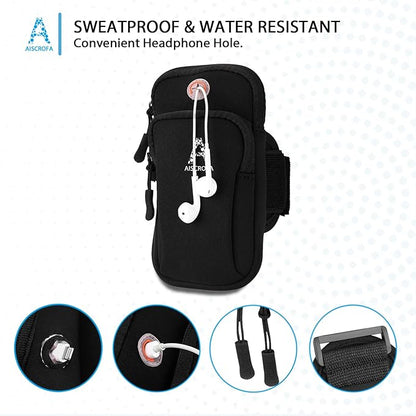 Sports Armband, Running Gym Universal Smartphone Arm Bag with Earphone Hole Multifunctional Pockets foriPhone 15, 14, 13, 12, 11 Pro Max, Xs, Xr, X, 8 Plus, SE, Galaxy S22 Ultra and More