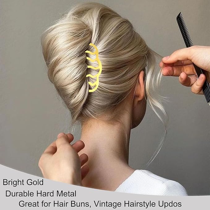 6 PCS Metal Hair Side Combs Pins Fork Clip Teeth Stick for Updo Bun, U Shape Hair Accessories for Vintage Hairstyle, Gold for Thick Hair