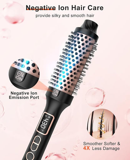 Nimmu Thermal Brush for Blowout Look, 1.5 inch Heated Round Brushes Curling Iron with 10 Temperature Control, Hot Brush Styler Dual Voltage for Travel, Rose Gold