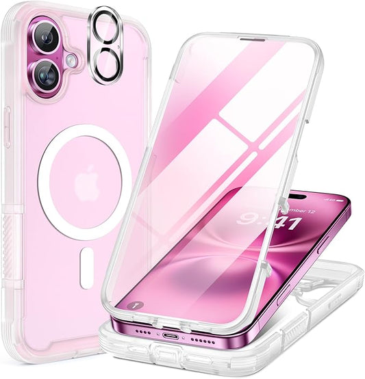 Miracase Magnetic for iPhone 16 Plus Case Full-Body Phone with Built-in Glass Screen Protector, [Compatible with MagSafe] Military Drop Proof 16 Plus Cover Bumper 6.7 inch, Matte Clear