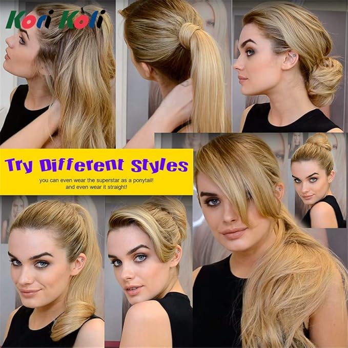 24“ Long Wavy Clip in Half Head Tied Wig Japanese Synthetic fibers Hair Extensions For Women 210g （9-7-2#）