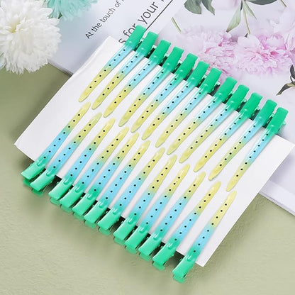 24 Packs Duck Bill Clips, Bantoye 3.35 Inches Rustproof Metal Alligator Curl Clips with Holes for Hair Styling, Hair Coloring, Gradient Green