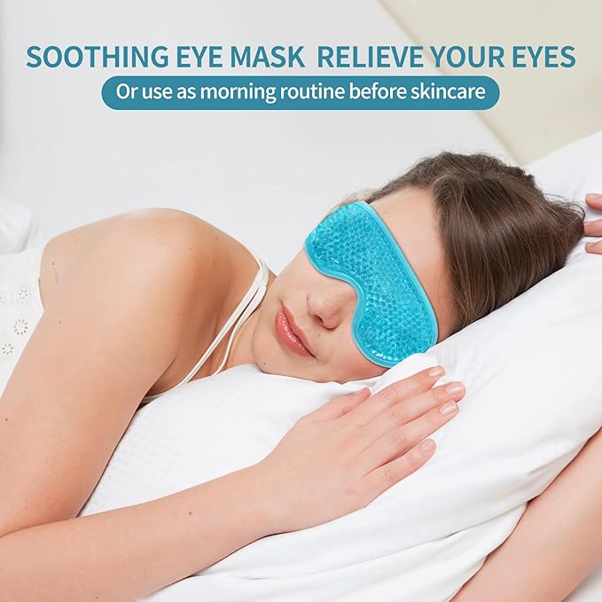 2PCS Reusable Hot Cold Therapy Eye Mask for Puffiness, Dark Circles, Eye Bags, Dry Eyes, Headaches, Migraines, Stress Relief - Cooling and Compress Gel Mask (Blue)