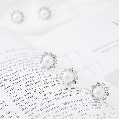 20 Pack (White) Pearl Crystal Hair Pins Flower Rhinestone Hair Clips for Bridal Wedding Women Hair Jewelry Accessories, with Clear Container