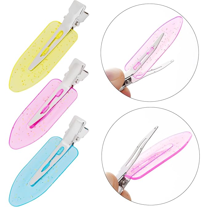 24pcs Creaseless Hair Clips No Bend Hair Clips No Crease Hair Clip for Curl Hairstyle Bangs Makeup Application Hairdressing Hairpins Styling Clips for Salon Barber (Translucent Pink Blue Yellow)