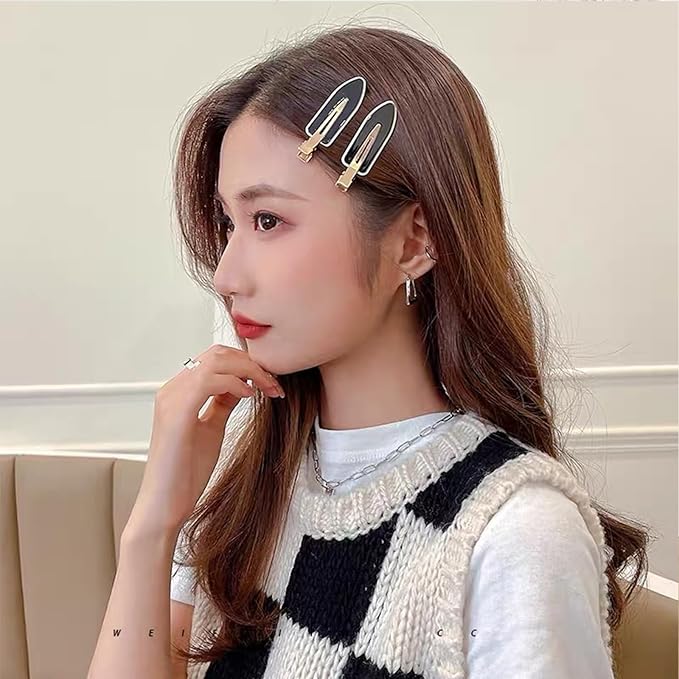 16 Pieces Women's Hair Clips, Black & White Plaid Cute Hair Clips, Simple Geometric Duckbill Clips, No Bend Korean Styling Minimalist Hair Accessories, Women's Gifts