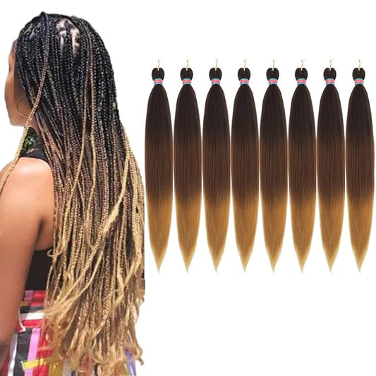 Ombre Pre stretched Braiding Hair, 36 Inch Braid Hair Extensions, 8 packs Multi Color blend braiding hair pre-stretched, Crochet Hair Braiding(36''-8packs,4/30/27)