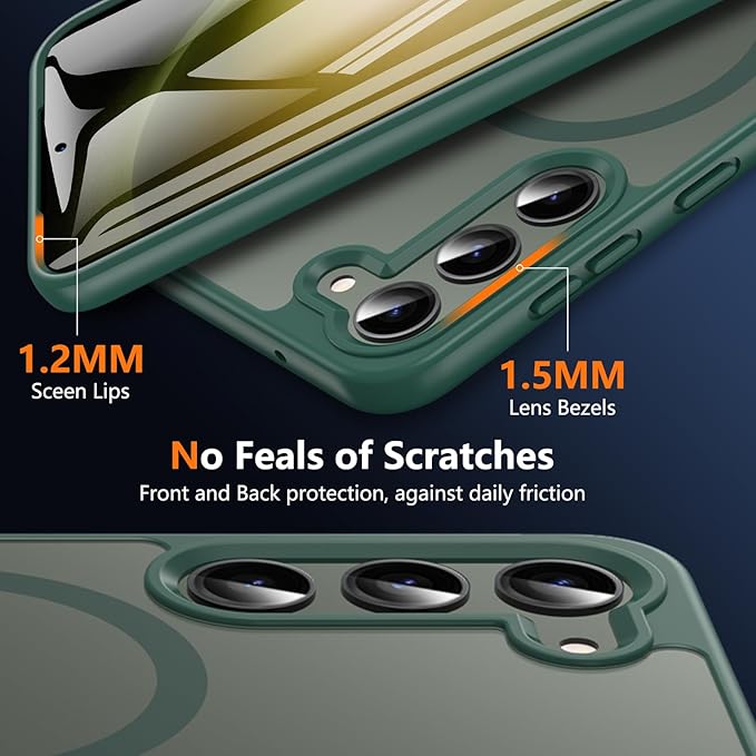 OWKEY for Galaxy S23 Case 6.1'', Magnetic Samsung Galaxy S23 Case for Magsafe with Screen Protector, [Military Grade Protection] Shockproof Phone Cover S23 Case Protective Case for Samsung S23, Green