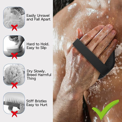 3 PCS Silicone Bath Brush Set,Back Scrubber & Body Brush & Face Brush Set, Super-Exfoliating & Lathering Body Scrubber, Shower Brush, Face Scrubber Combination for HomeBathroom Hotel Travel.(Black)