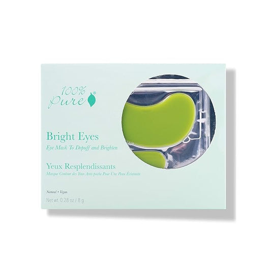 100% PURE Bright Eyes Masks Under Eye Skincare Wrinkle Smoothing Replenishment Diminish Dark Circles, Puffiness - Hydrating & Moisturizing Patches For Tired Eyes & Morning Bags - Vegan - 5 Pack
