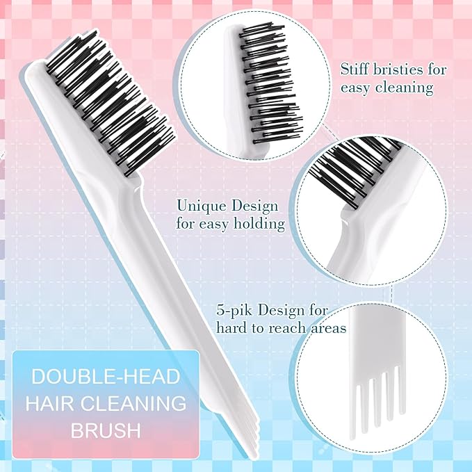 Boao 2 Pieces Hair Brush Cleaning Tool Comb Set 2-in-1 Mini Hair Brush Dirt Remover with Metal Wire Rake for Removing Dust Home and Salon Use(Pink and White)