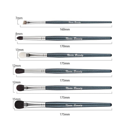 Natural Goat Hair Eye Makeup Brush Set, 6 Pcs Professional Blending Eyeshadow Makeup Brushes for Concealer Eyebrows Eyeliner, Soft Hairs & Wood Handle… (blue 6pcs)
