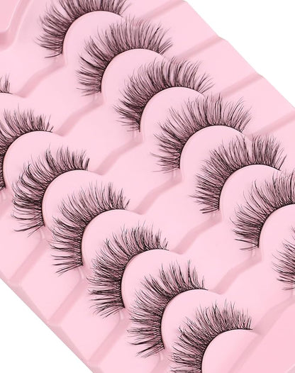 Onlyall Natural Lashes Wispy Lashes Natural Look False Eyelashes Natural Flared Eyelashes False Eye Lashes Soft Fluffy Lashes 7 Pairs T11