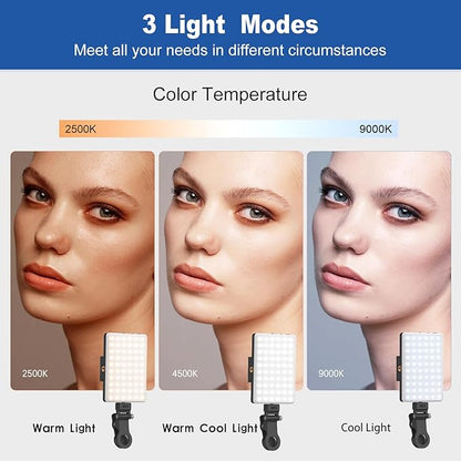 Selfie Light, Phone Light with Front & Back Clip, 60 LED Portable Light with 3 Modes, 5000mAh Rechargeable Video Light for Phone, iPhone, IPad, Laptop, TikTok, Makeup, Live Stream, Vlog