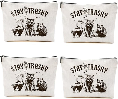 4PCS Raccoon Makeup Bag Funny Sarcastic Humor Cosmetic Bag Animal Raccoon Gifts for Women Friends Coworkers Mom Sisters Bestie Christmas Birthday Gifts Travel Toiletry Bags
