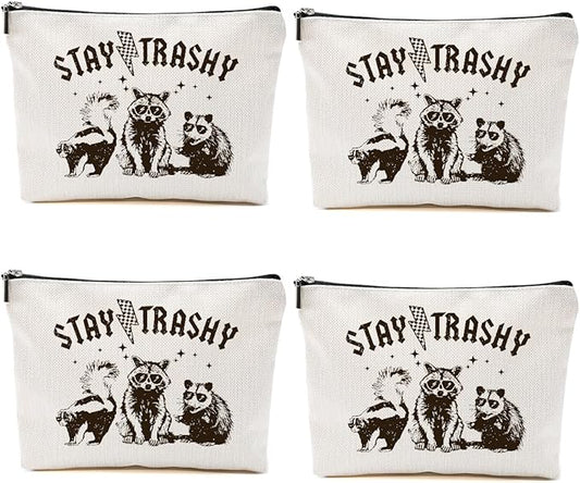 4PCS Raccoon Makeup Bag Funny Sarcastic Humor Cosmetic Bag Animal Raccoon Gifts for Women Friends Coworkers Mom Sisters Bestie Christmas Birthday Gifts Travel Toiletry Bags