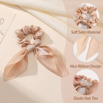6 PCS Small Hair Bows Silk Scrunchies, Hair Ties with Bows, Hair Scrunchies for Women Girls, Knotted Bow Silk Hair Ties, Satin Hair Ribbons Elastic Hair Ties Valentine's Day Gifts Holiday