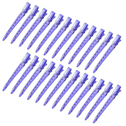 24 Packs Duck Bill Clips, Bantoye 3.35 Inches Rustproof Metal Alligator Curl Clips with Holes for Hair Styling, Hair Coloring, Bright Purple