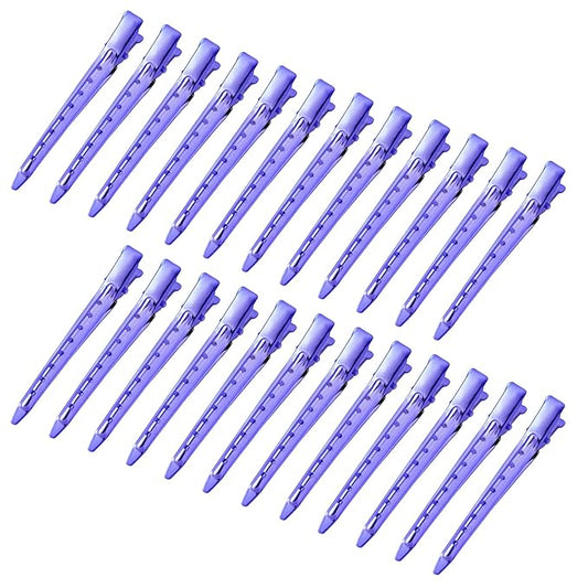 24 Packs Duck Bill Clips, Bantoye 3.35 Inches Rustproof Metal Alligator Curl Clips with Holes for Hair Styling, Hair Coloring, Bright Purple