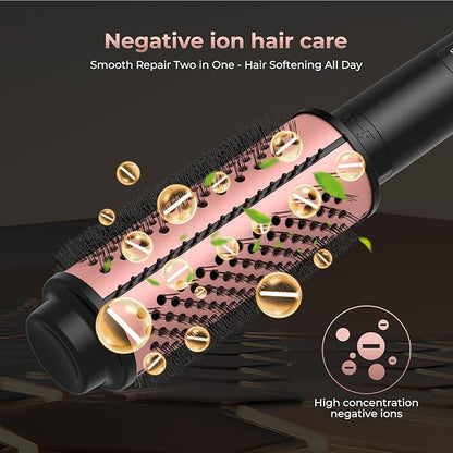 3 in 1 Thermal Round Brush Thermal Curling Brush, Negative Ion Curling, Straightening Volumizing Hair Tool Digital Temperature Display Interchangeable Heads for All Hair Types