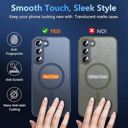 OWKEY for Samsung Galaxy S23 Plus Case 6.6'', Magnetic S23 Plus Case Compatible with Magsafe, [Military Grade Shockproof] Translucent Back Slim Bumper Cover Phone Case, Blue