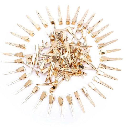 100 Packs golden Alligator Curl Clips, bandenger 1.8 Inch Single Prong Clips Hair Accessories,for Girls and Women,Hair Styling,Hair Coloring, Random Color (golden)