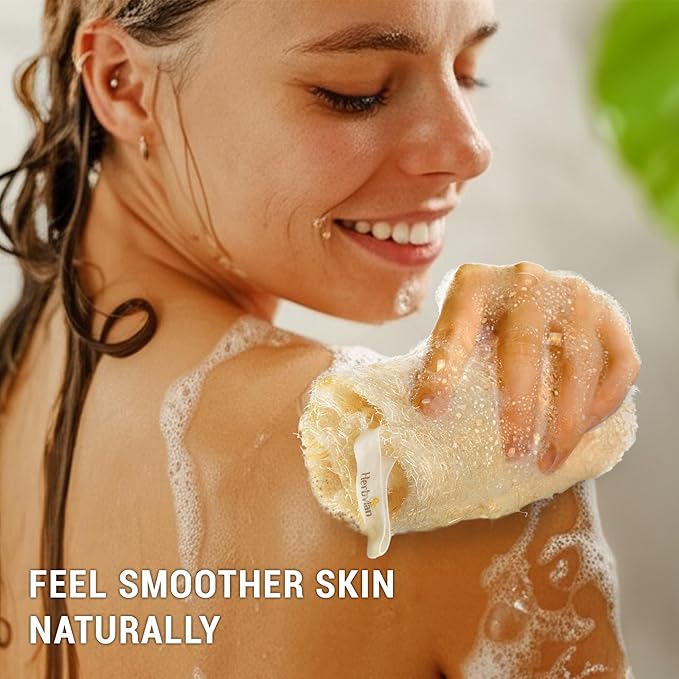 Natural Vietnamese Loofah Sponge, 100% Plant-Based Luffa Exfoliating Body Scrubber for Shower, Multi-Functional for Kitchen, Ideal for Men & Women, Spa & for Pet (2 Pack)