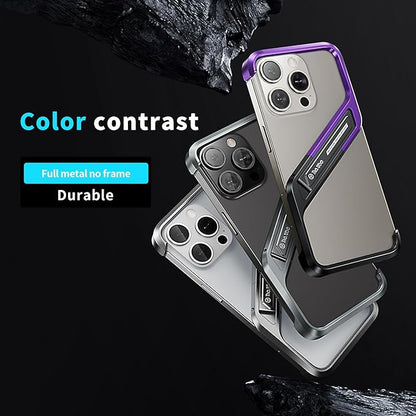 Lightweight Aluminum Alloy Shockproof Frame Case for iPhone 15 Pro Max Metal Bumper Cover with Hidden Stand (Gray)